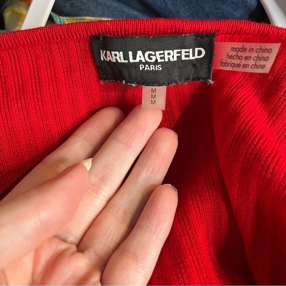 Karl Lagerfeld Red Bell Sleeve Sweater Size Medium Wool Blend Valentines Day - Picture 4 of 6